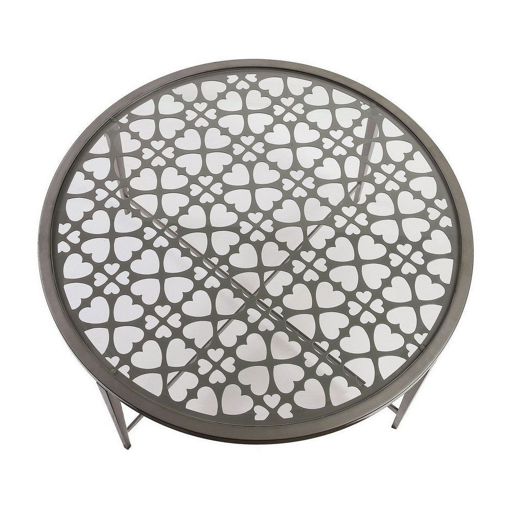 Round Glass Top Coffee Table with X Support Metal Base Silver BM233958