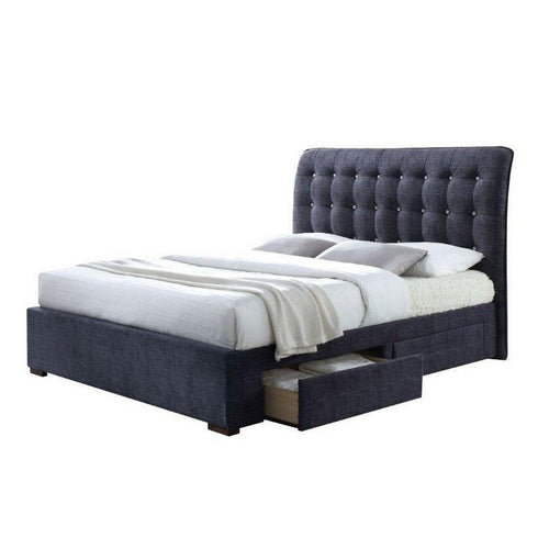 King Bed | Fabric Upholstered | Button Tufted | Eastern | Gray