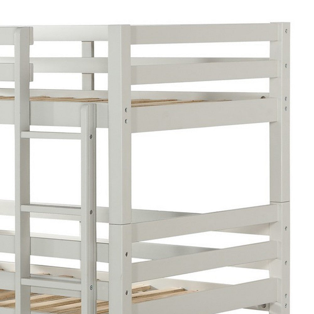 Twin Size 3 Tier Wooden Bunk Bed with Ladder White BM235357