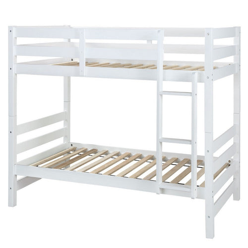 Bunk Bed | Wood Twin Over Twin | Attached Ladder | White