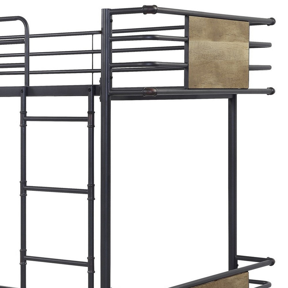 Metal Twin Over Twin Bunk Bed with Attached Ladder Black BM235363