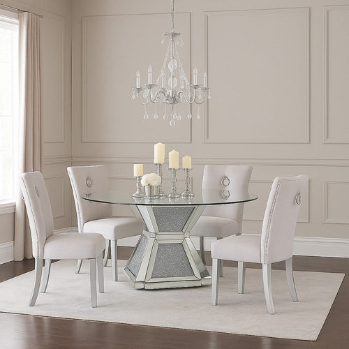 Dining Table | 52" | Glass Top | Pedestal Base | Silver