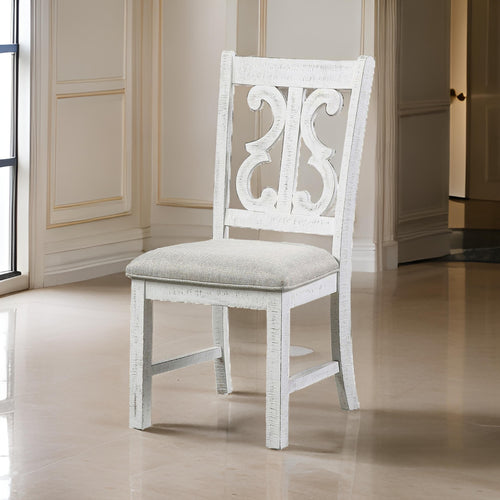 Side Chair | Open Scroll Back | Padded Seat | Set of 2 | White