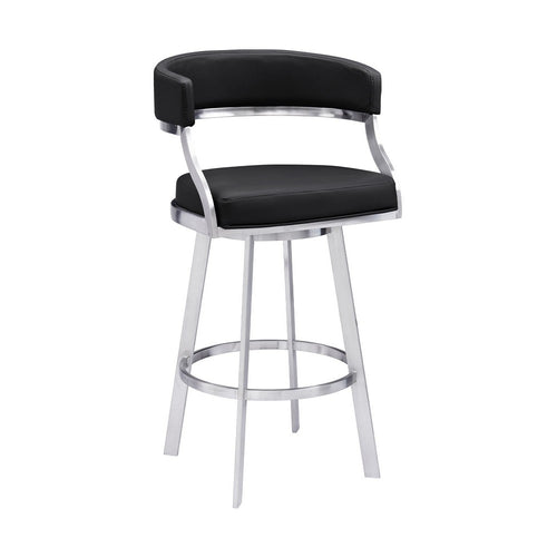 Barstool | 26" | Faux Leather Swivel | Curved Seat | Silver & Black