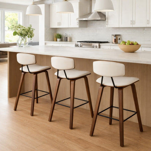 28.5 Inches Contoured Seat Leatherette Barstool, Cream