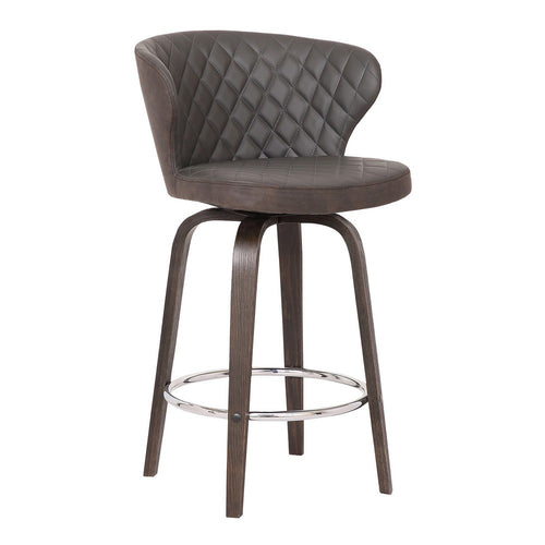 Counter Barstool | Curved Back | Faux Leather | Swivel Mechanism | Brown