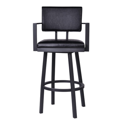 Barstool | Faux Leather | Lumbar Back with Arms | SS Legs | Black