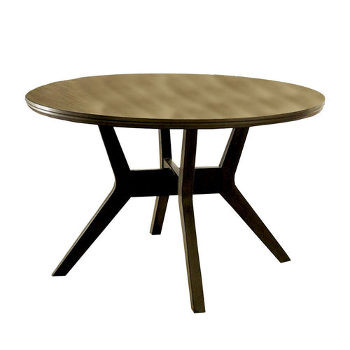 Round Top Wooden Table with Flared Angled Legs, Brown