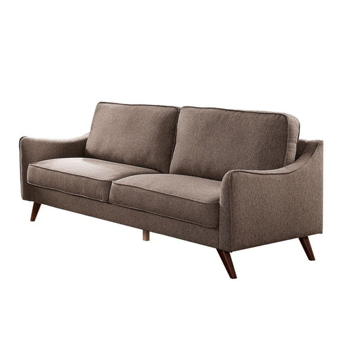 Fabric Upholstered Loveseat with Curved Track Arms and Box Cushions, Brown