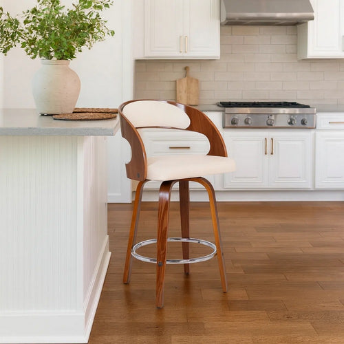 Barstool | Mid Century | Curved Back Swivel | Cream