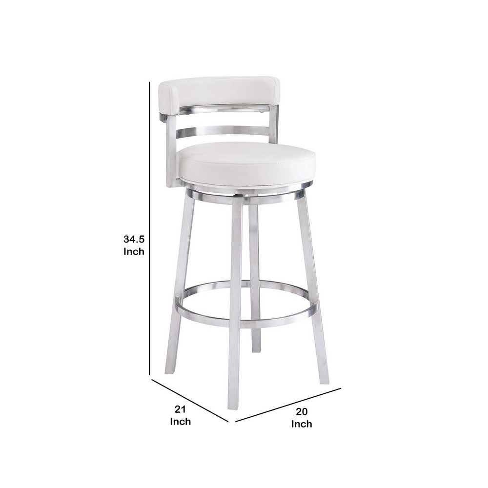 Barstool | Faux Leather | Curved Back | Swivel Mechanism | White
