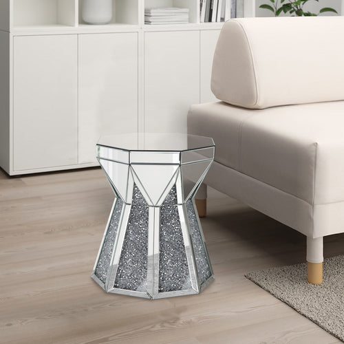 End Table | Multiple Faceted | Faux Diamonds | Mirrored | Silver