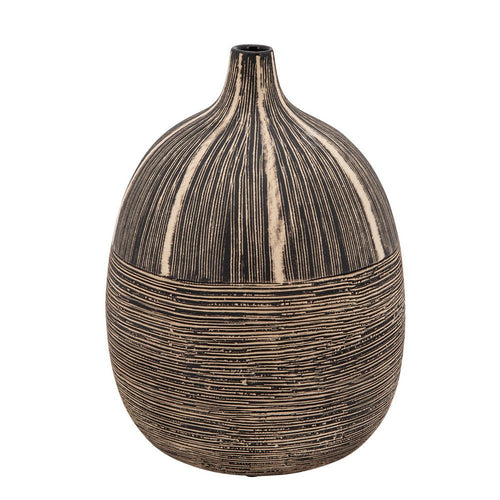 Ceramic Vase | Bellied Shape | Textured Lines | Brown