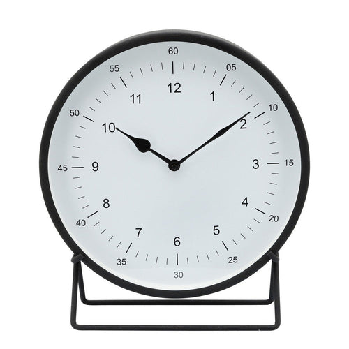Table Clock | Metal | Round Shaped | Dual Curved Base | Black