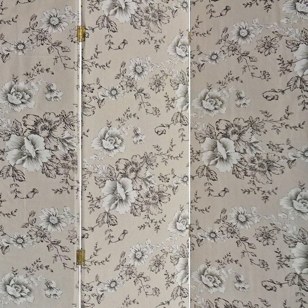 Room Divider | 71" | 3 Panel Fabric | Floral Print | Gray