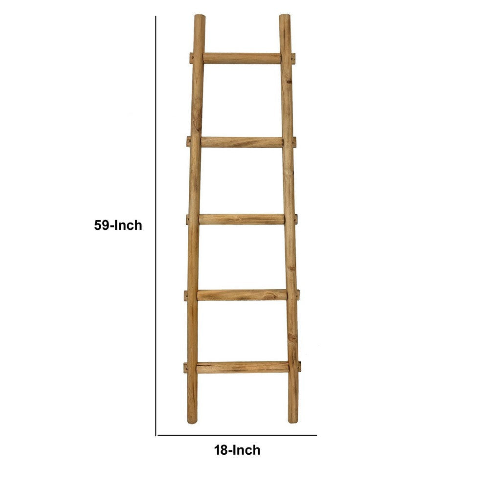 59 Inch Wooden Decorative Ladder with 5 Steps Brown BM238296