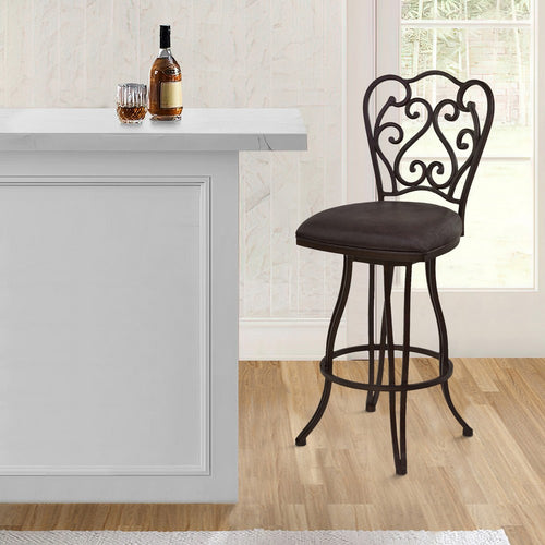 Barstool | Open Back | Scroll Design | Fabric Seat | Gray