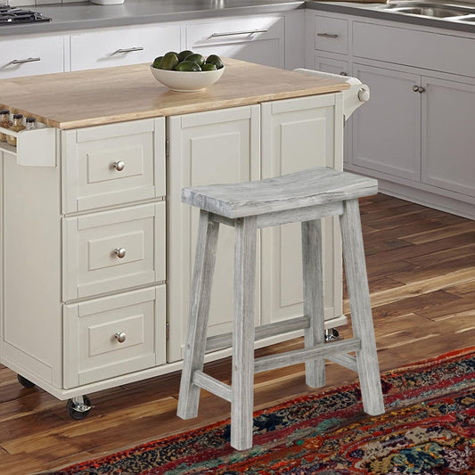 Saddle Design Wooden Counter Stool with Grain Details, Gray By Casagear Home