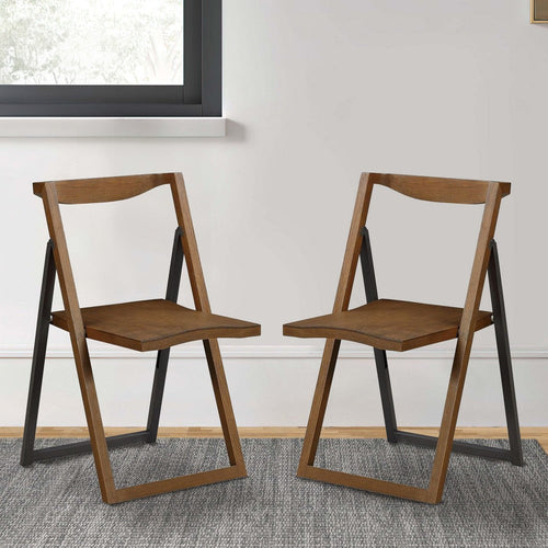 Foldable Chair | Curved Panel Back | Set of 2 | Brown