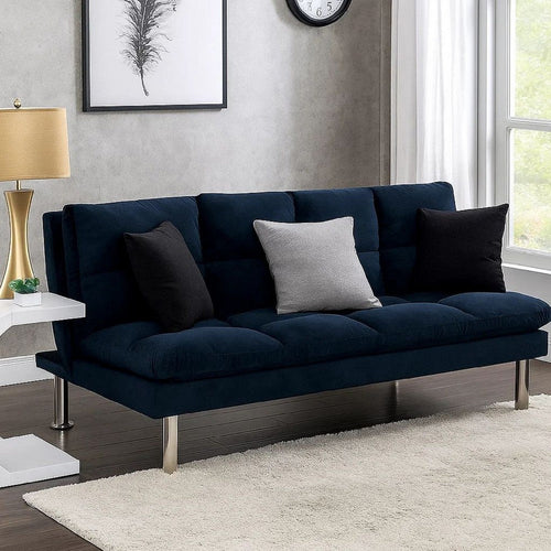 Futon Sofa | Tufted Seating | Metal Legs | Blue