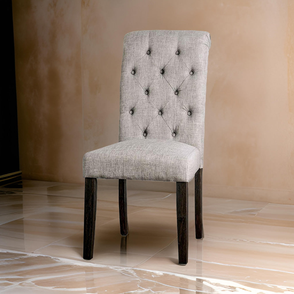 Side Chair | Button Tufted Backrest | Set of 2 | Gray
