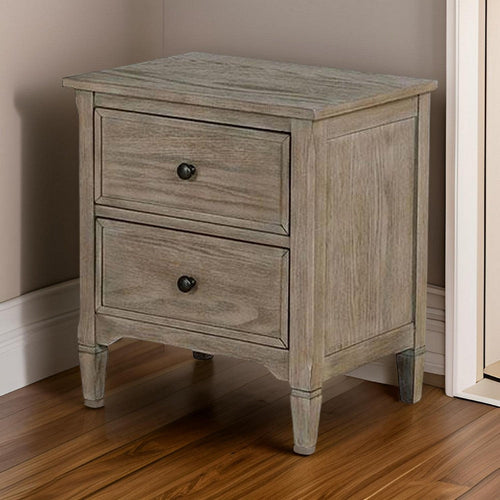 Nightstand | 2 Drawer | Wood | Round Knobs | Gray