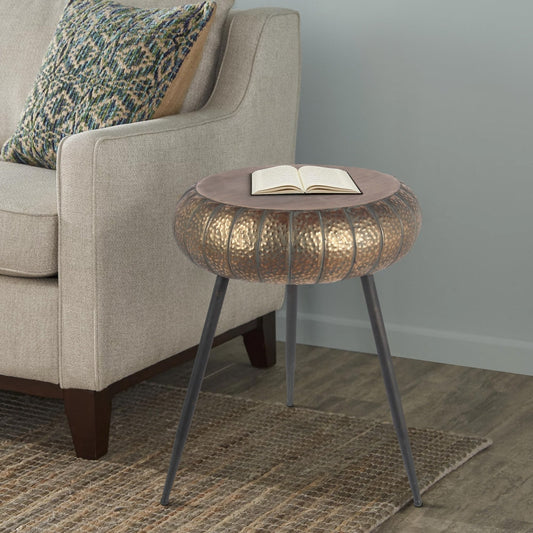 Round Top Accent Table with Tripod Base, Large, Gold and Black By Casagear Home