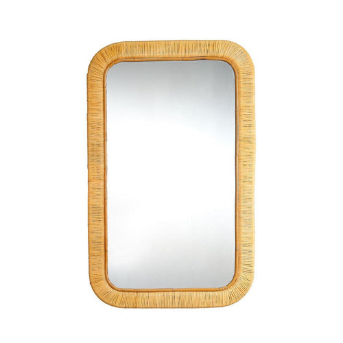 Mirror | Rectangular Woven Rattan Frame | Brown & Silver