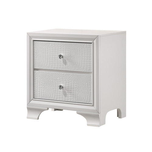Nightstand with Textured Pattern and 2 Drawers, White
