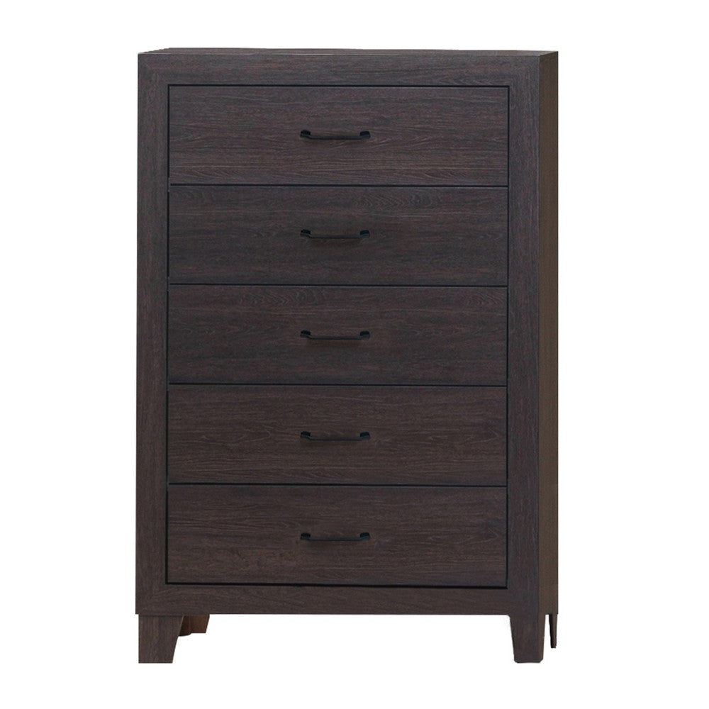 Orin Tall Dresser Chest | 5 Drawer | Block Legs | Dark Brown
