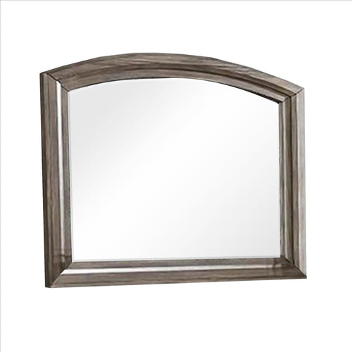 Wall Mirror with Plank Style Wooden Frame and Arched Top, Brown