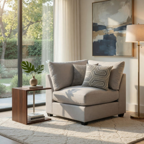 Kai Corner Seat | Cushioned | Tapered Legs | Gray