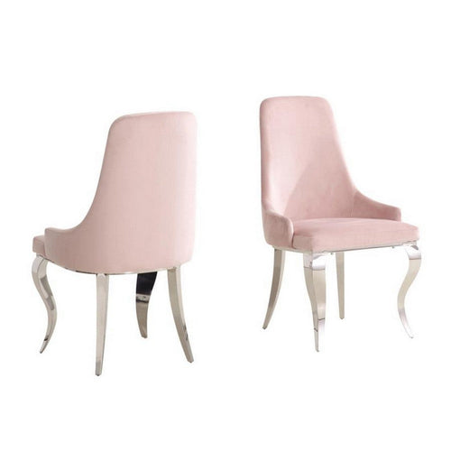 Dining Chair with Fabric Seat and Metal Legs, Set of 2, Pink