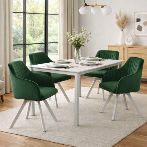 Metal Swivel Dining Chair with Channel Tufted Seat, Green