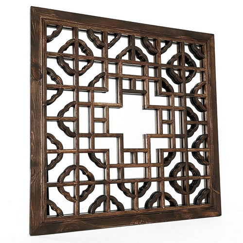 Asher Mirror | Square Frame | Quatrefoil Motif | Brown