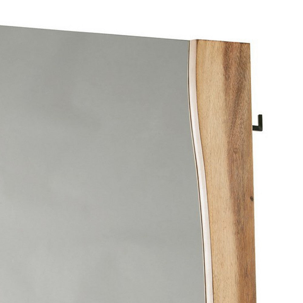 Floor Mirror with Wooden Frame and Live Edge Details Brown BM242609