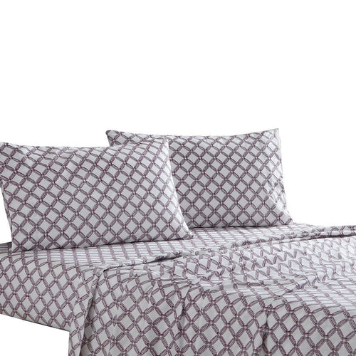 Veria 4 Piece Queen Sheet Set | Celtic Knot Print | White | Gray