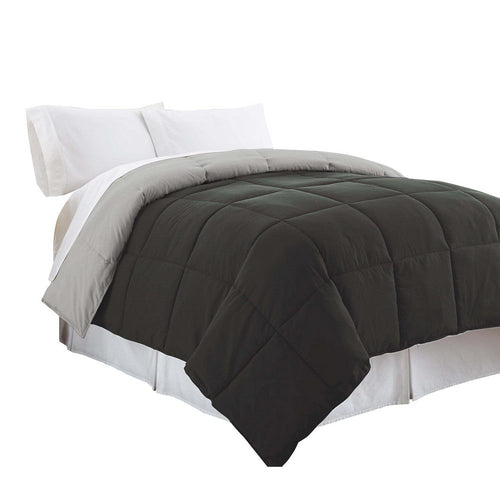 Veria Comforter | Microfiber | Queen | Block Stitch | Gray