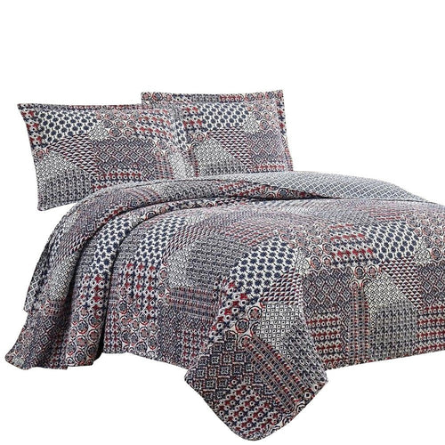 Veria 3 Piece Queen Quilt Set | Enzyme Wash | Blue