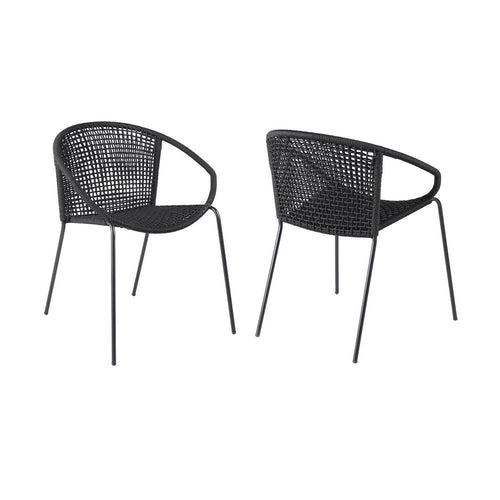Astra Dining Chair | Geometric Interwoven Seat | Set of 2 | Black
