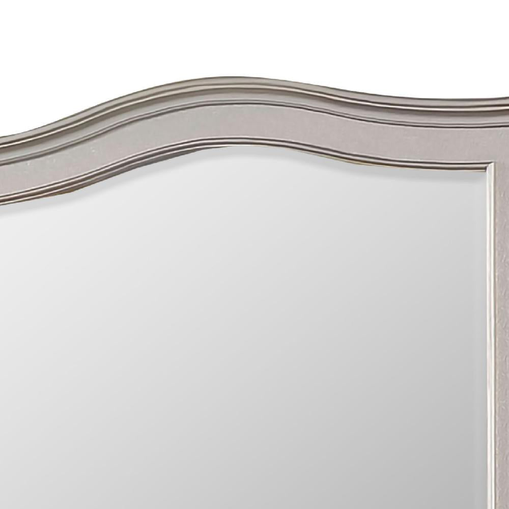 Curved Top Wooden Frame Mirror with Molded Details Silver BM245826