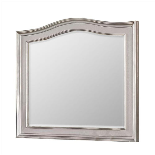 Curved Top Wooden Frame Mirror with Molded Details, Silver