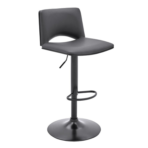 Thierry Barstool | Swivel | Faux Leather | Black Metal | Gray