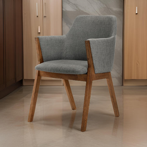 Renzo Dining Chair | Charcoal Fabric | Walnut Wood | Set of 2