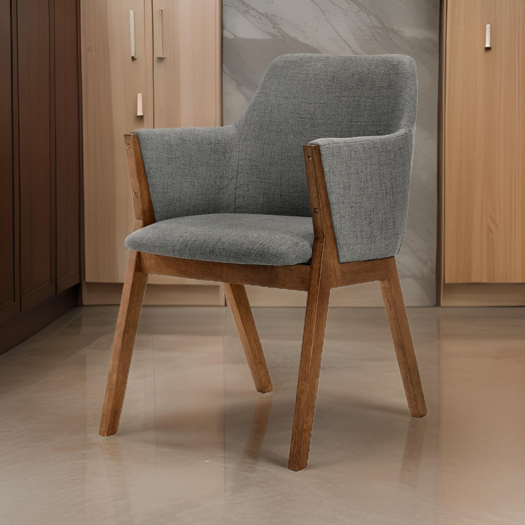 Renzo Dining Chair | Charcoal Fabric | Walnut Wood | Set of 2