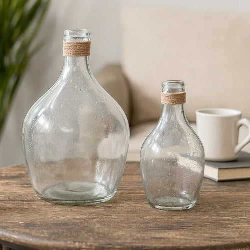Liora 2 Piece Vase Set | Bottleneck | Rope Accent | Clear