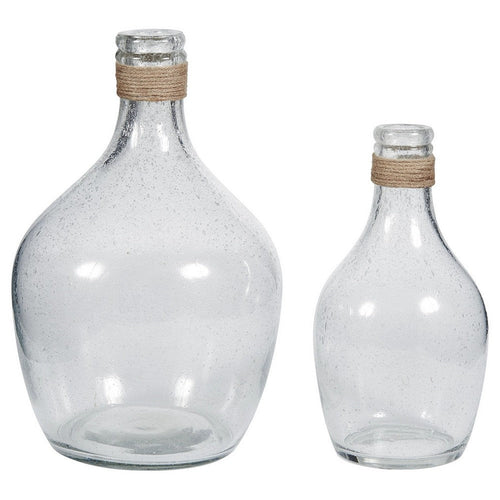 Liora 2 Piece Vase Set | Bottleneck | Rope Accent | Clear