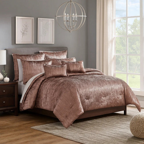 Veria 7 Piece Queen Comforter Set | Shimmering Appeal | Pink