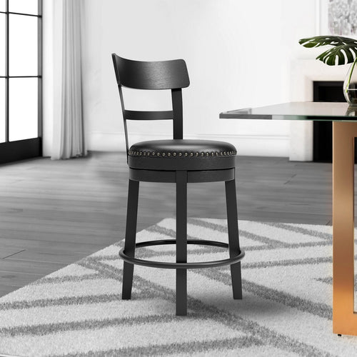 Reid Barstool | Counter Height | Swivel | Faux Leather | Black