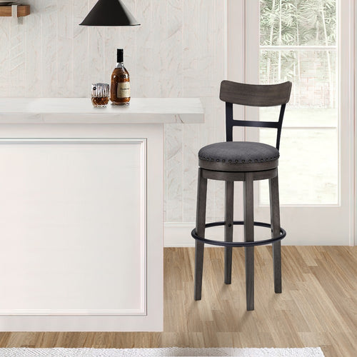 Reid Swivel Barstool | Nailhead Trim | Tall Curved Back | Gray